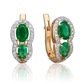 Серьги с английским замком из красного золота с изумрудами и бриллиантами 02-0747-00-106-1110-30