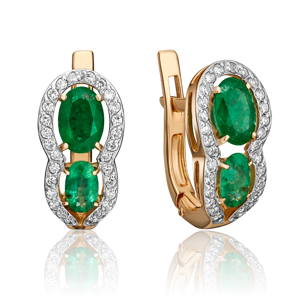 Серьги с английским замком из красного золота с изумрудами и бриллиантами 02-0747-00-106-1110-30
