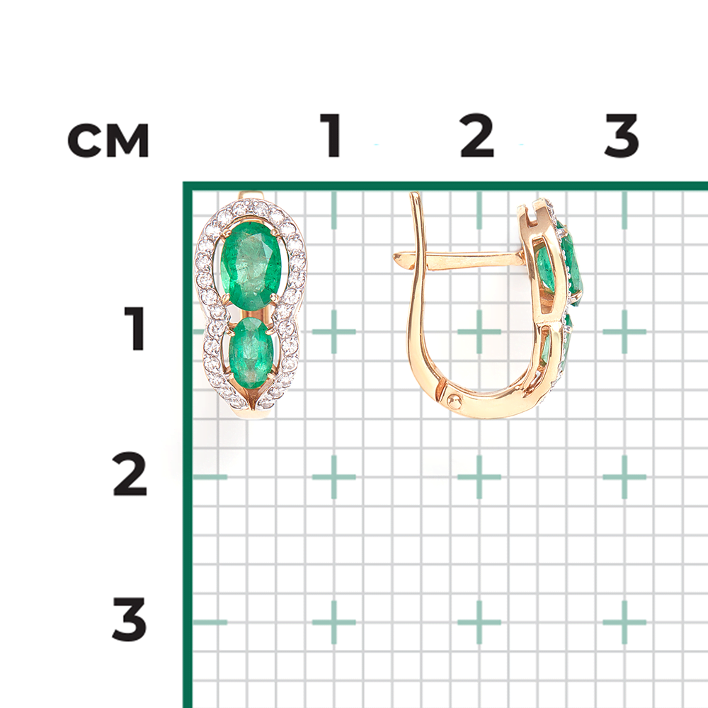 Серьги с английским замком из красного золота с изумрудами и бриллиантами 02-0747-00-106-1110-30