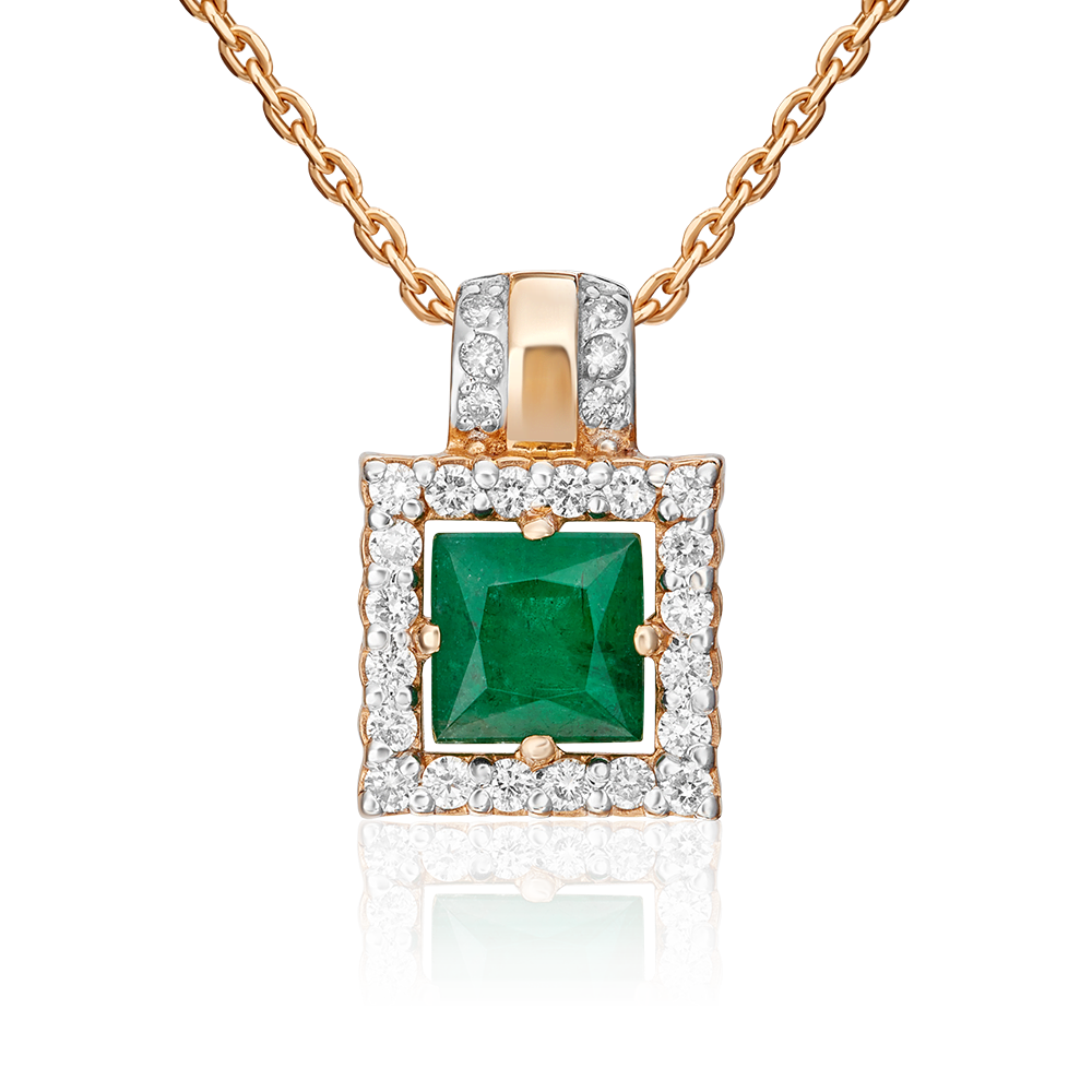 Подвеска из красного золота с изумрудом и бриллиантами 03-0426-00-106-1110-30