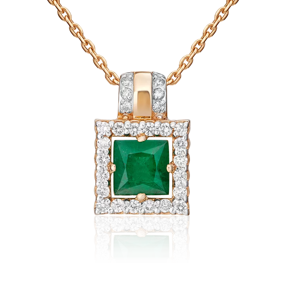 Подвеска из красного золота с изумрудом и бриллиантами 03-0426-00-106-1110-30
