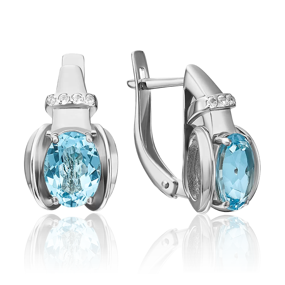 Серьги с английским замком из белого золота с топазом и натуральными топазами white 02-4430-00-201-1120-57