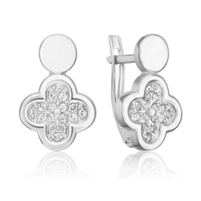 Серьги «Клевер» с английским замком из белого золота с фианитами 02-5521-00-401-1120