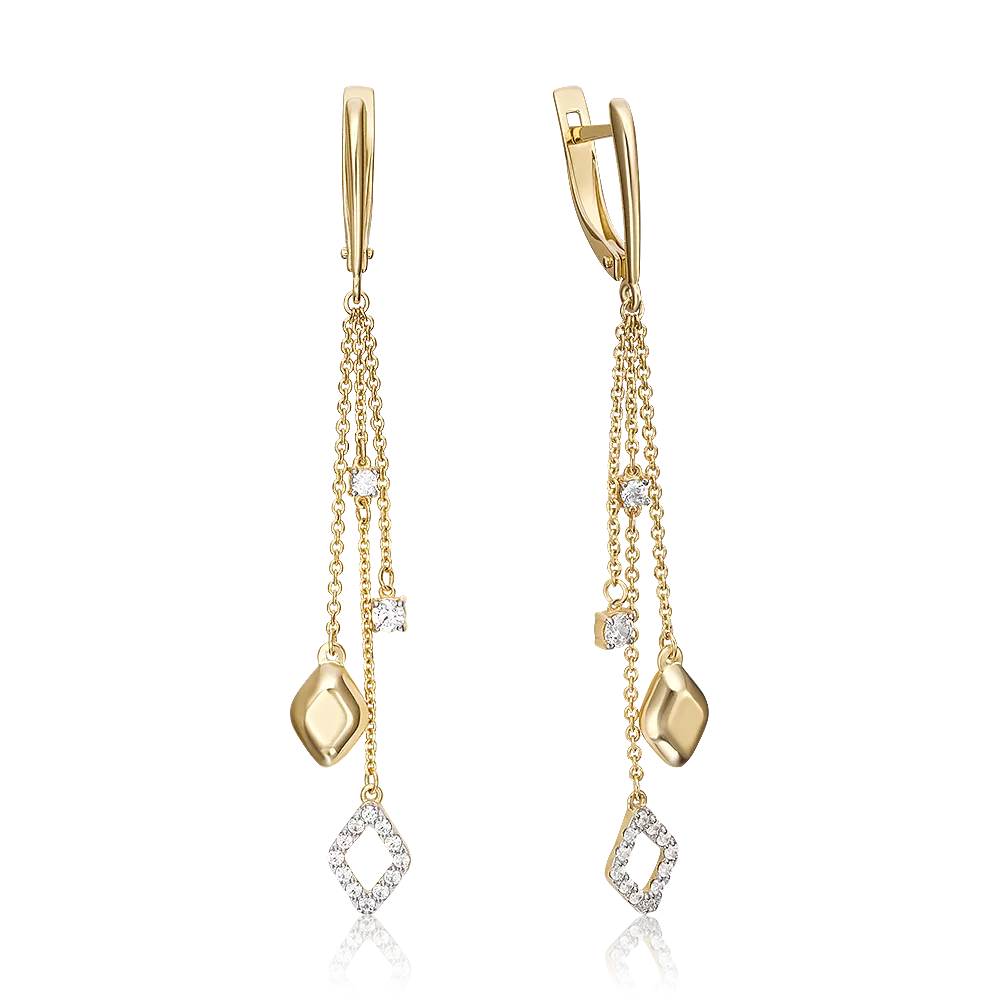 Серьги с английским замком из лимонного золота с фианитами 02-4311-00-501-1130-38