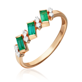 Кольцо из красного золота с изумрудами и бриллиантами