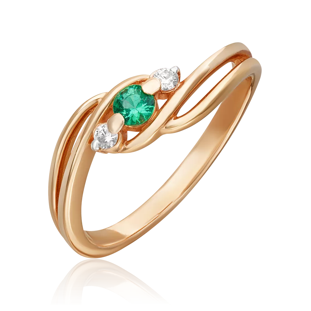 Кольцо из красного золота с изумрудом и бриллиантами 01-0853-00-106-1110-30