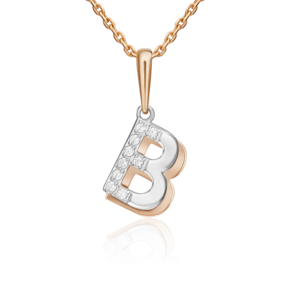Подвеска «Буква В» из комбинированного золота с фианитами 03-3418-В-401-1111