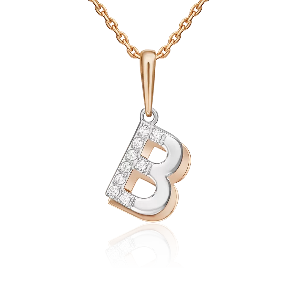 Подвеска «Буква В» из комбинированного золота с фианитами 03-3418-В-401-1111