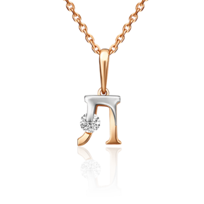 Подвеска «Буква Л» из комбинированного золота с фианитом 03-3119-Л-401-1111