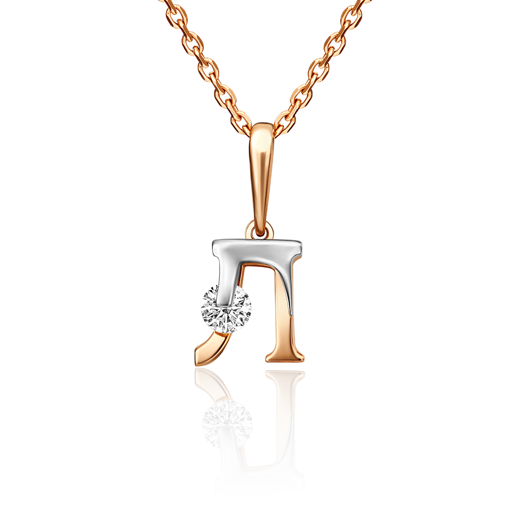 Подвеска «Буква Л» из комбинированного золота с фианитом 03-3119-Л-401-1111