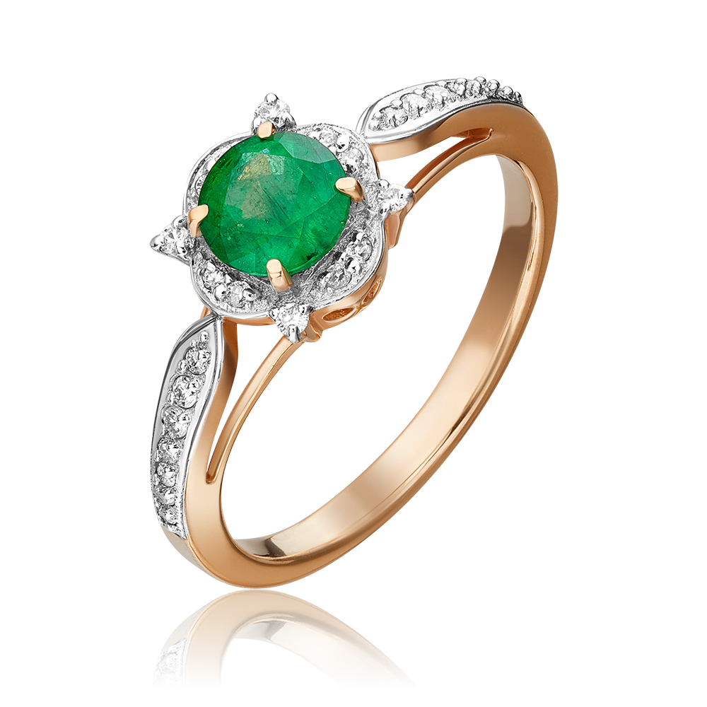 Кольцо из красного золота с изумрудом и бриллиантами 01-1548-00-106-1110-30