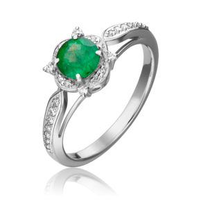 Кольцо из белого золота с изумрудом и бриллиантами