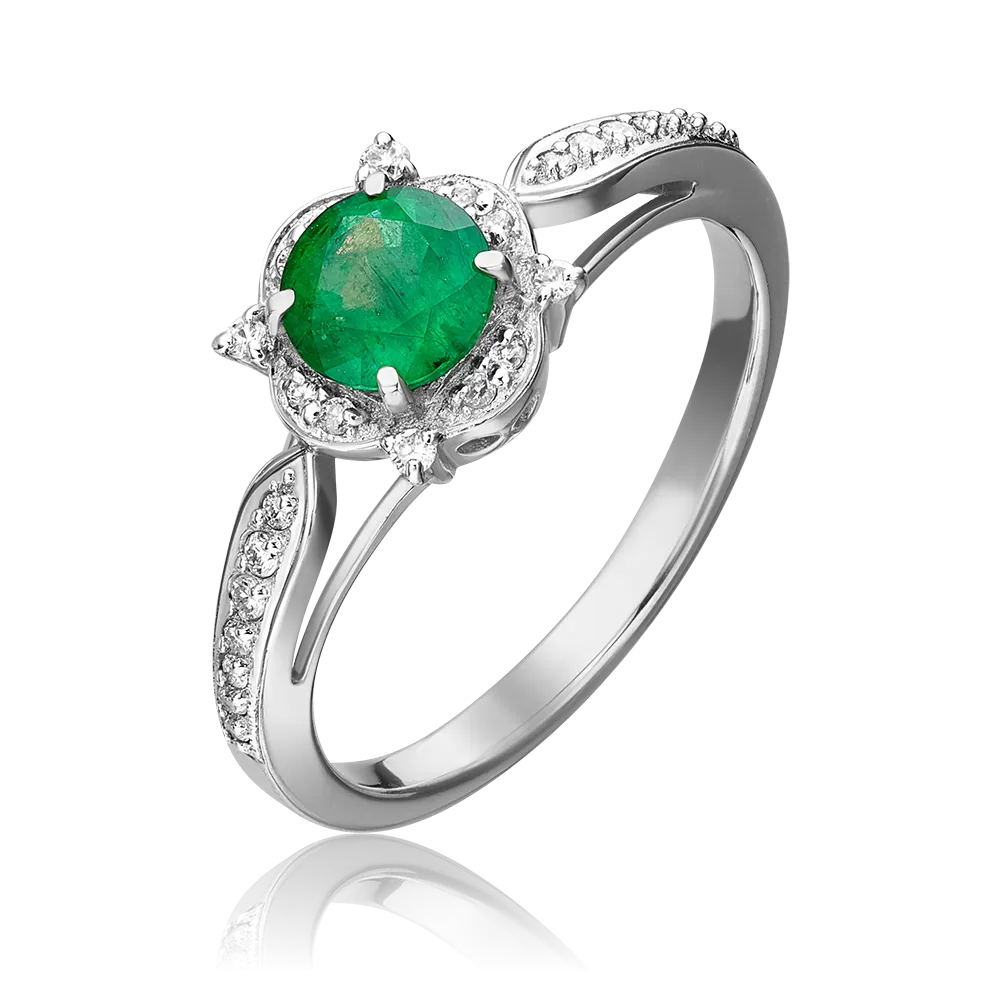 Кольцо из белого золота с изумрудом и бриллиантами 01-1548-00-106-1120-30