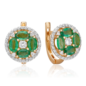 Серьги с английским замком из красного золота с изумрудами и бриллиантами 02-0912-00-106-1110-30