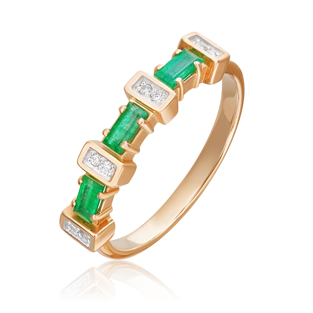 Кольцо из красного золота с изумрудами и бриллиантами 01-0589-00-106-1110-30