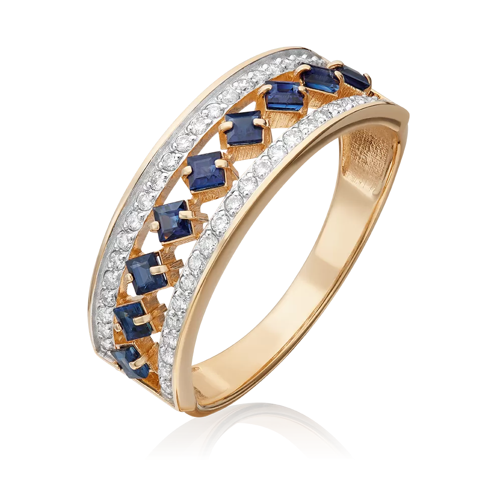 Кольцо из красного золота с сапфирами и бриллиантами 01-0585-00-105-1110-30