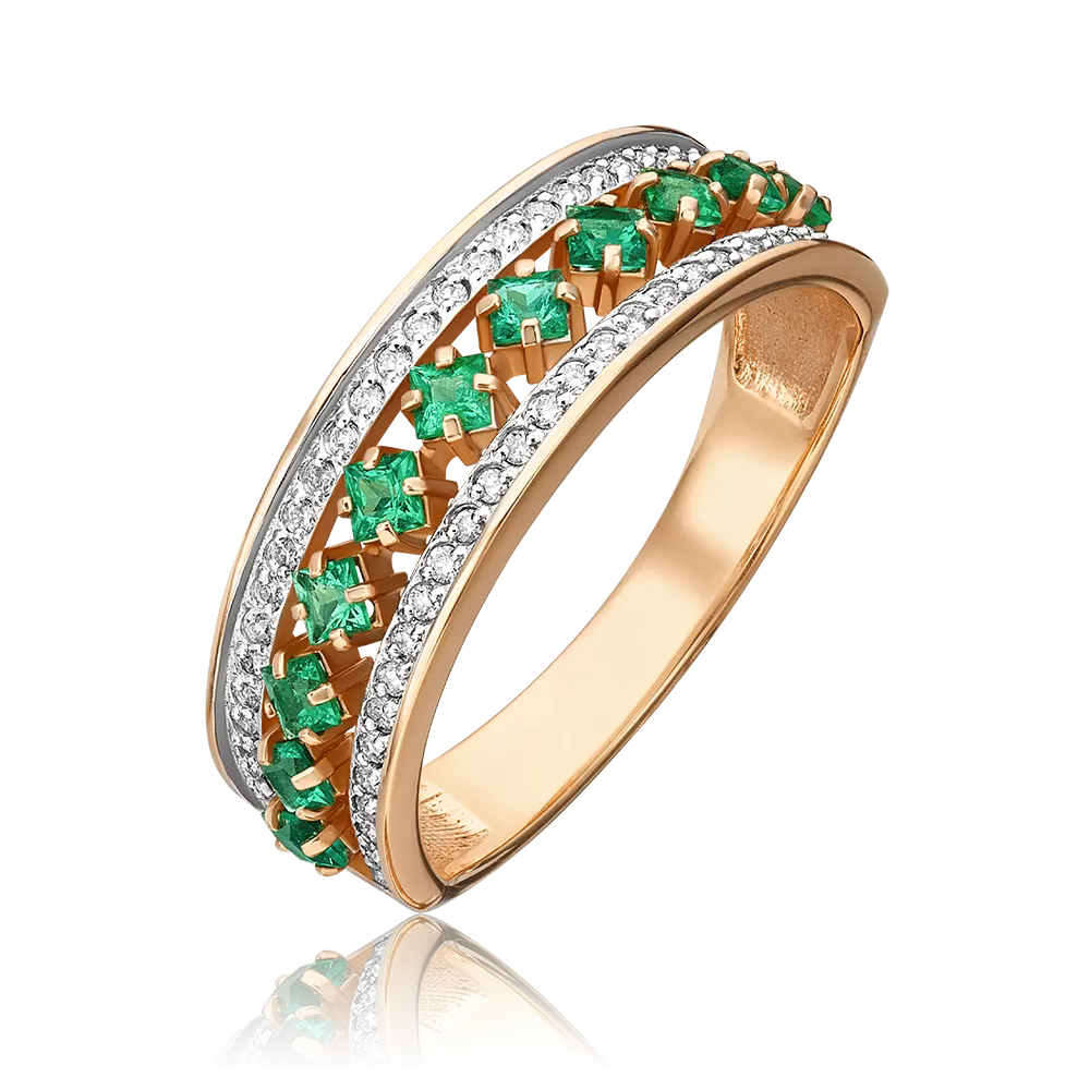 Кольцо из красного золота с изумрудами и бриллиантами 01-0585-00-106-1110-30