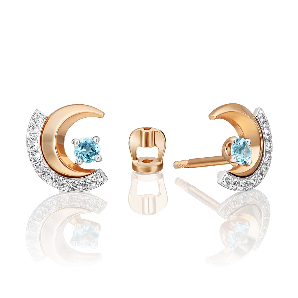 Серьги-пусеты «Загадочность» из комбинированного золота с топазом и натуральными топазами white 02-4891-00-201-1111