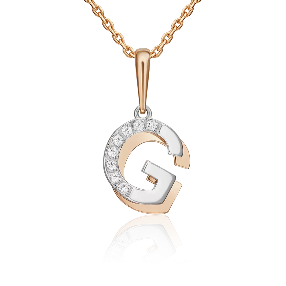 Подвеска «Буква G» из комбинированного золота с фианитами 03-3419-G-401-1111