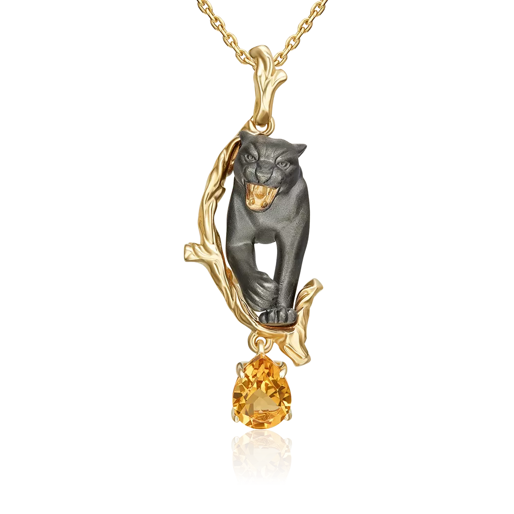 Подвеска «Чёрная пантера» из лимонного золота с цитрином 03-3501-00-206-1130