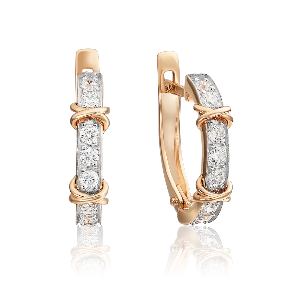 Серьги с английским замком из красного золота с фианитами 02-4541-00-401-1110