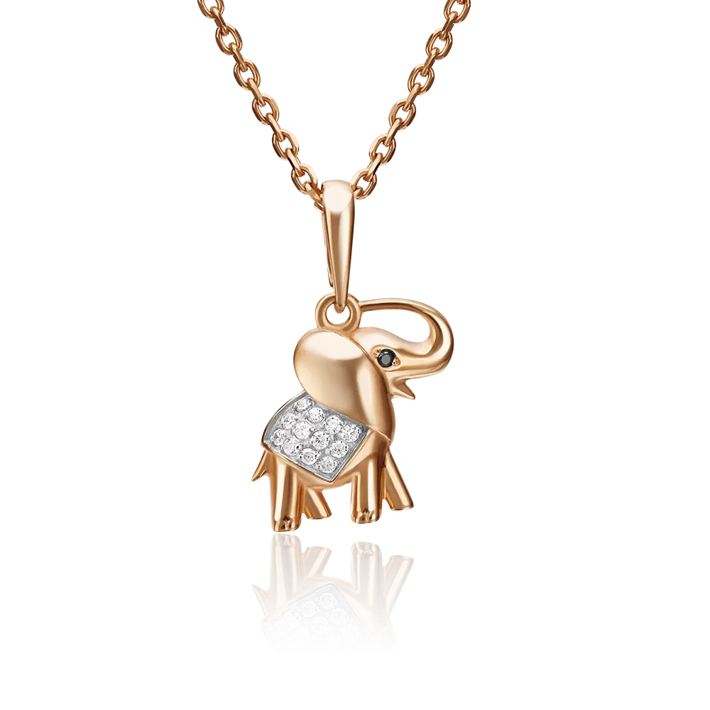 Подвеска «Слон» из красного золота с фианитами 03-2379-00-403-1110-03