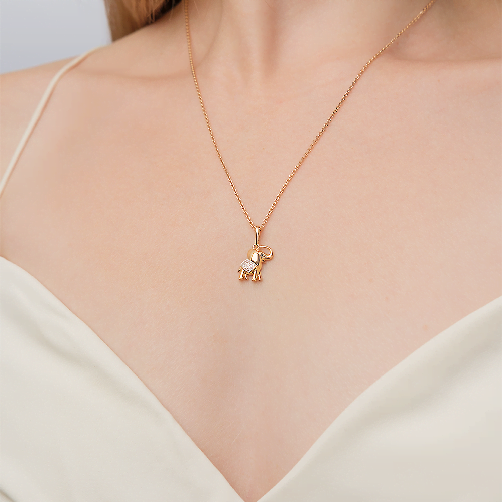 Подвеска «Слон» из красного золота с фианитами 03-2379-00-403-1110-03