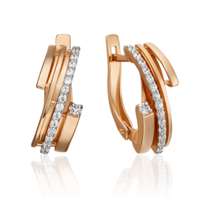 Серьги с английским замком из красного золота с фианитами 02-4603-00-401-1110-23