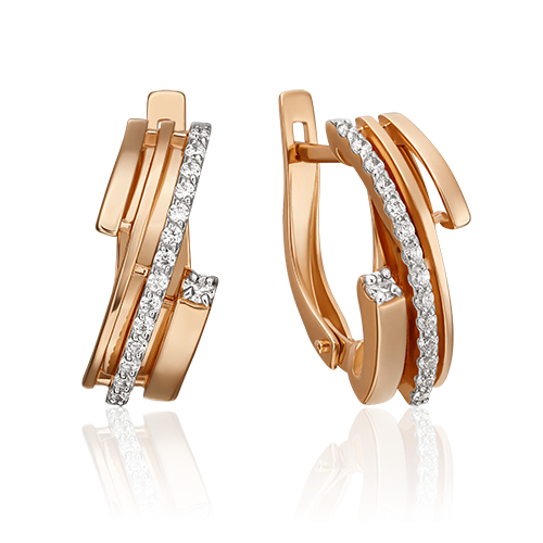 Серьги с английским замком из красного золота с фианитами 02-4603-00-401-1110-23