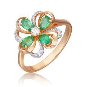 Кольцо из красного золота с изумрудами и бриллиантами 01-1465-00-106-1110-30