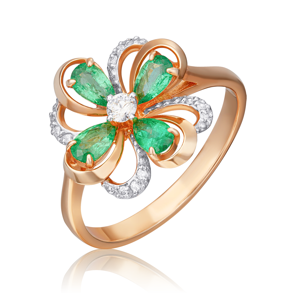 Кольцо из красного золота с изумрудами и бриллиантами 01-1465-00-106-1110-30