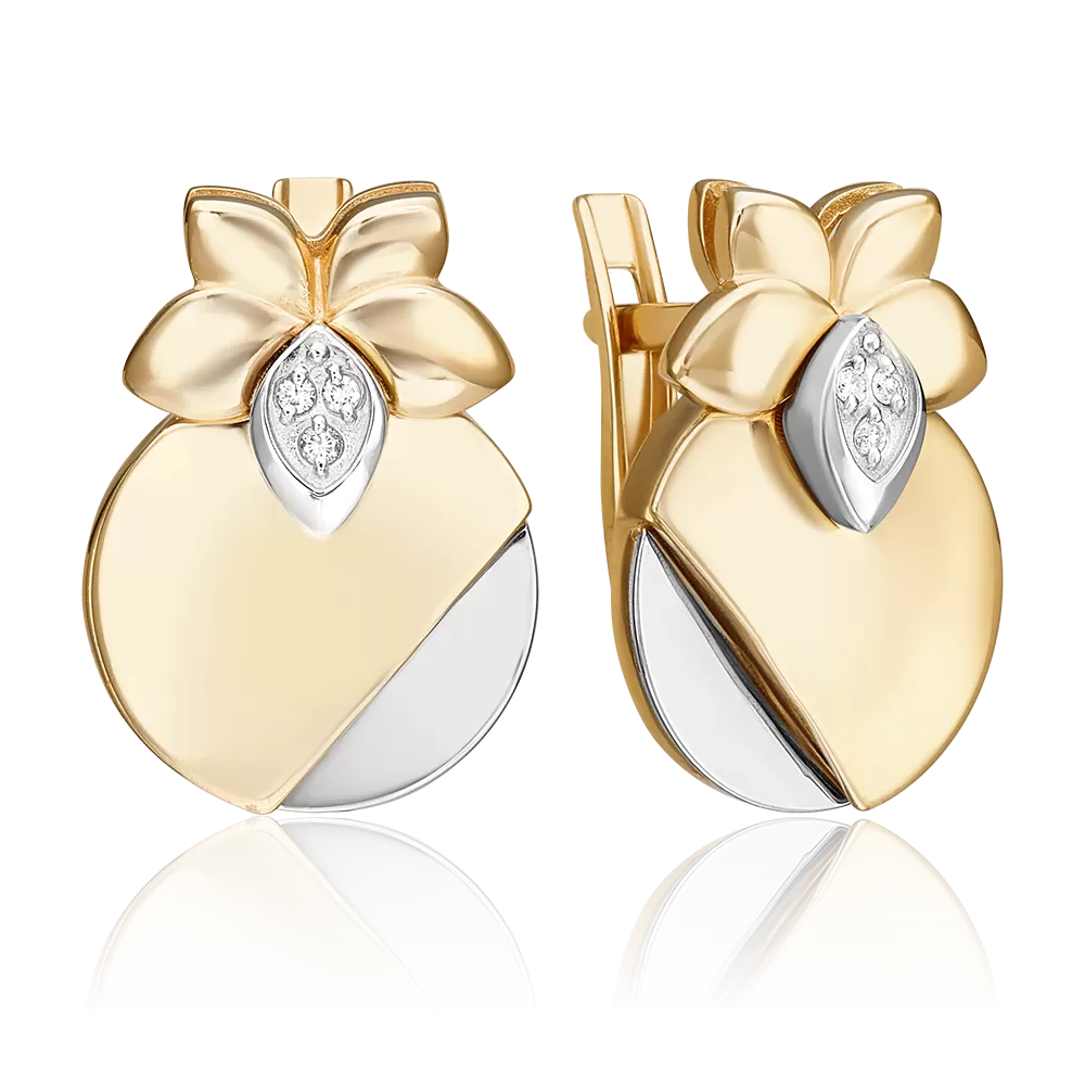 Серьги с английским замком из комбинированного золота с бриллиантами 02-5017-00-101-1121