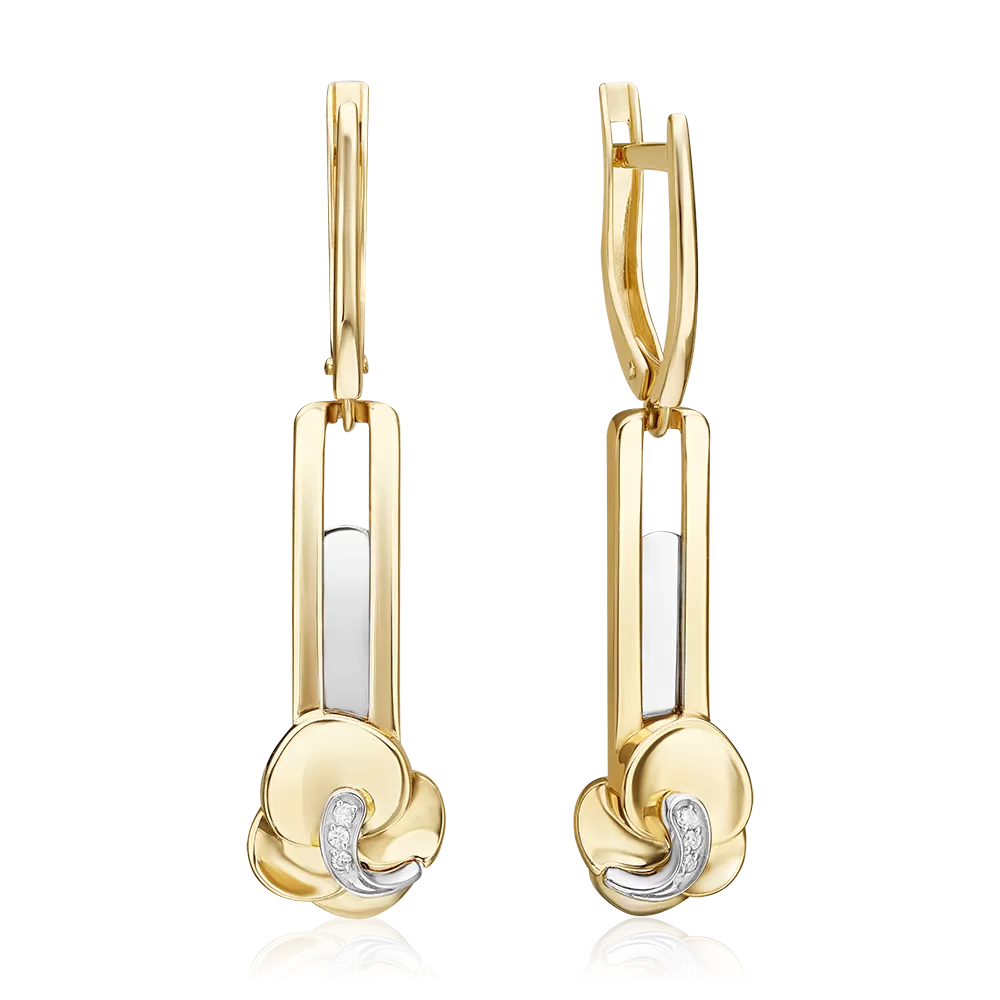 Серьги с английским замком из комбинированного золота с бриллиантами 02-5021-00-101-1121