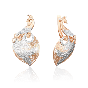 Серьги «Жар-птицы» с английским замком из красного золота с фианитами 02-3744-00-401-1110-48