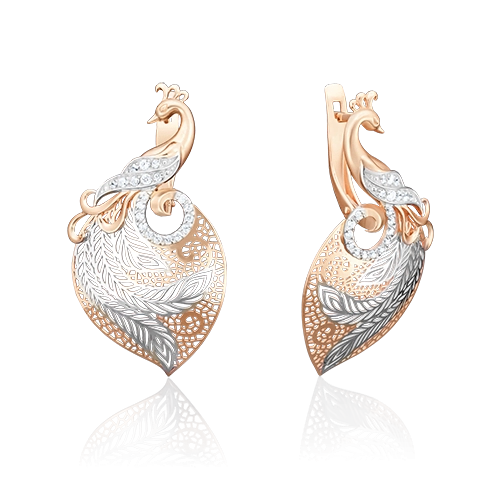 Серьги «Жар-птицы» с английским замком из красного золота с фианитами 02-3744-00-401-1110-48