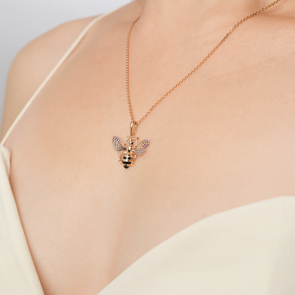 Подвеска «Оса» из красного золота с фианитами и эмалью 03-2557-00-402-1110-48