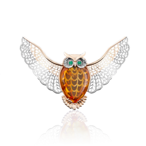 Брошь-подвеска «Сова» из красного золота с янтарём и фианитами 04-0145-00-272-1110-46