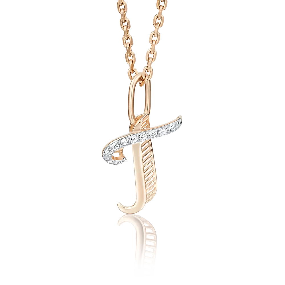 Подвеска «Буква Г» из красного золота с фианитами 03-2448-Г-401-1110-03