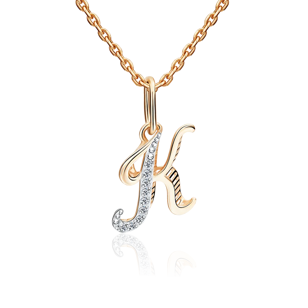 Подвеска «Буква К» из красного золота с фианитами 03-2448-К-401-1110-03