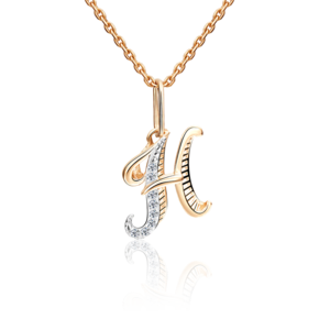 Подвеска «Буква Н» из красного золота с фианитами 03-2448-Н-401-1110-03