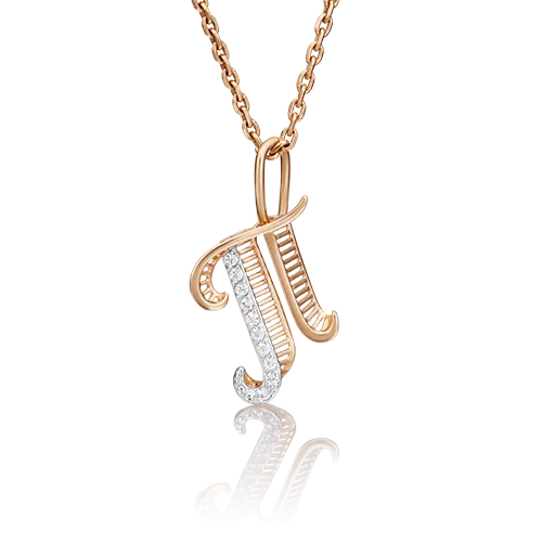 Подвеска «Буква П» из красного золота с фианитами 03-2448-П-401-1110-03