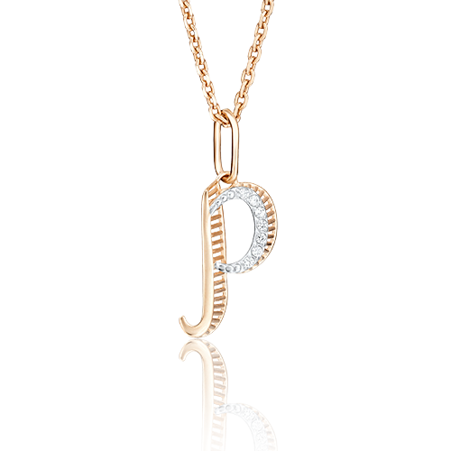 Подвеска «Буква Р» из красного золота с фианитами 03-2448-Р-401-1110-03