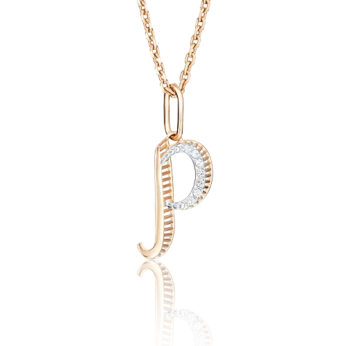 Подвеска «Буква Р» из красного золота с фианитами 03-2448-Р-401-1110-03