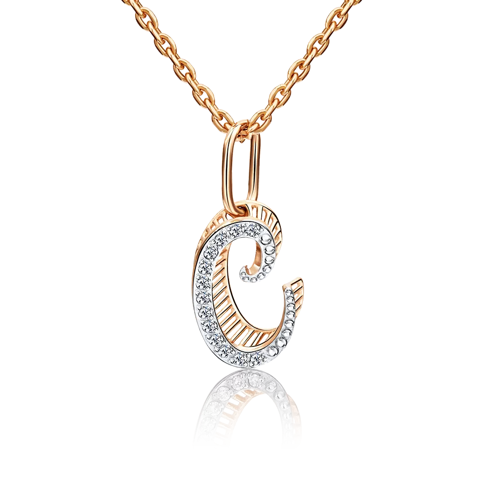 Подвеска «Буква С» из красного золота с фианитами 03-2448-С-401-1110-03