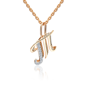 Подвеска «Буква Т» из красного золота с фианитами 03-2448-Т-401-1110-03