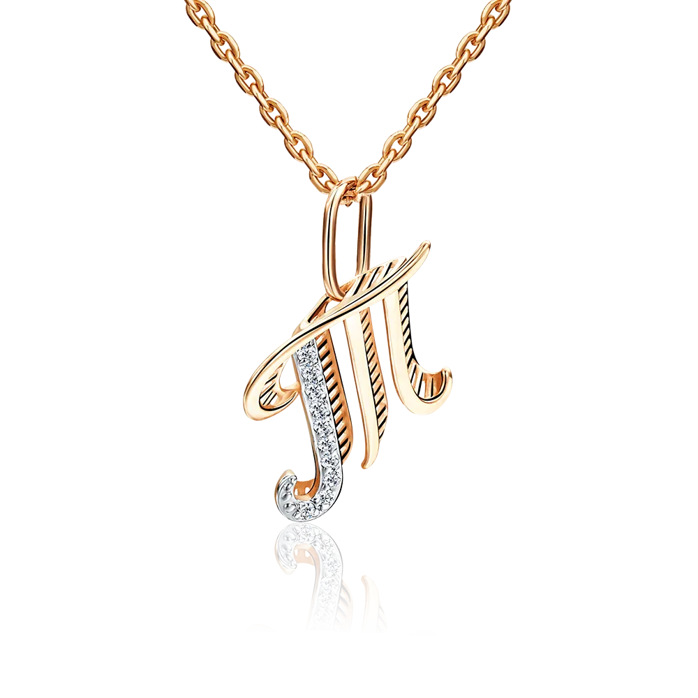 Подвеска «Буква Т» из красного золота с фианитами 03-2448-Т-401-1110-03