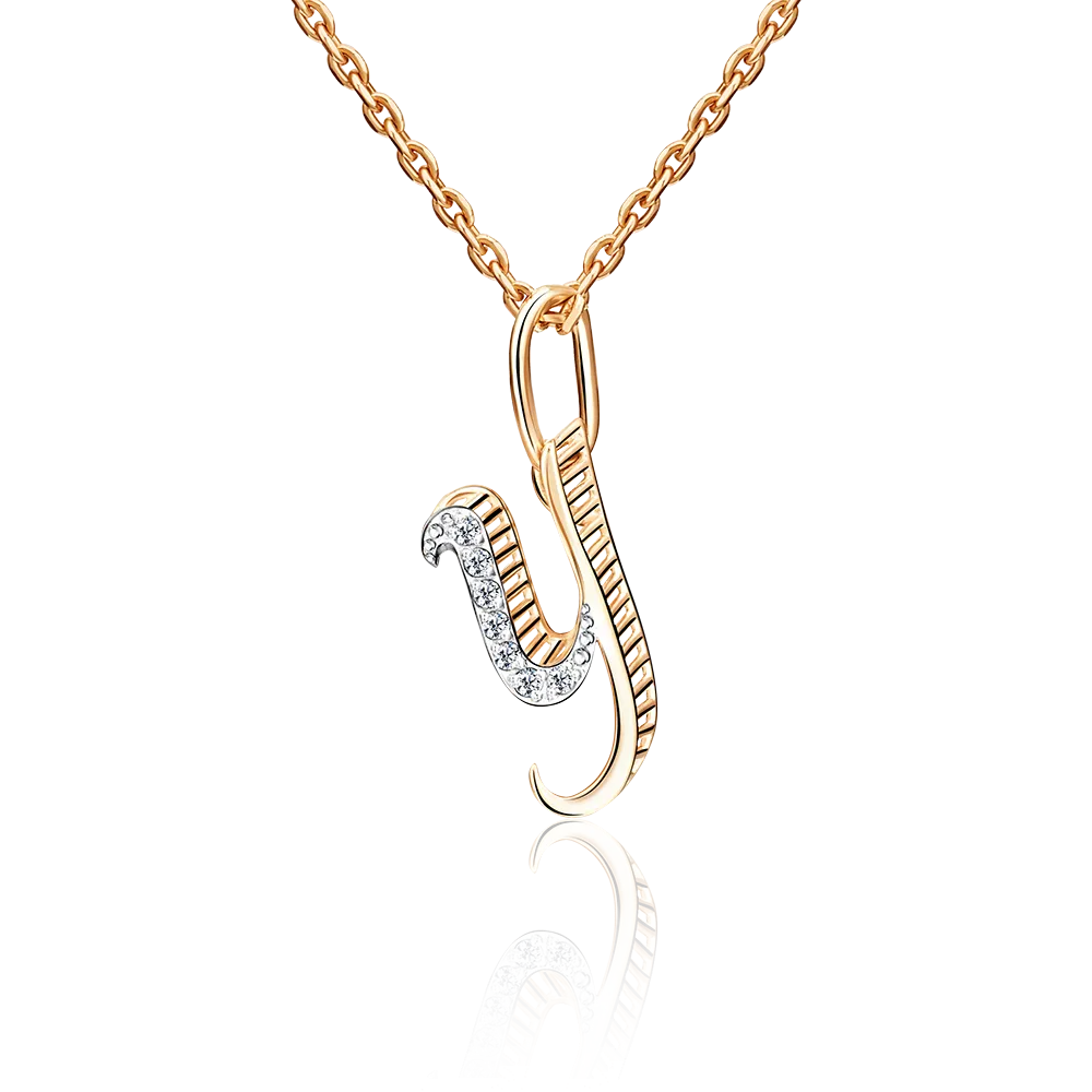 Подвеска «Буква У» из красного золота с фианитами 03-2448-У-401-1110-03