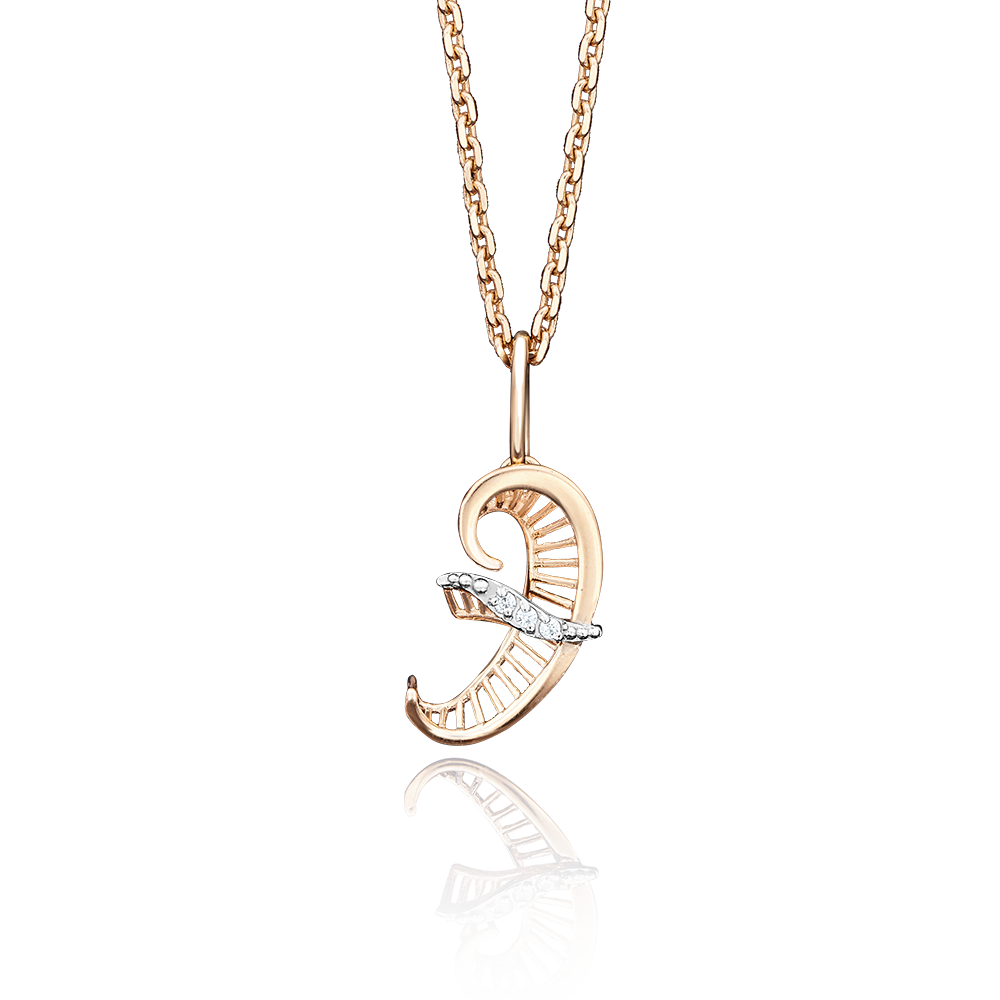 Подвеска «Буква Э» из красного золота с фианитами 03-2448-Э-401-1110-03