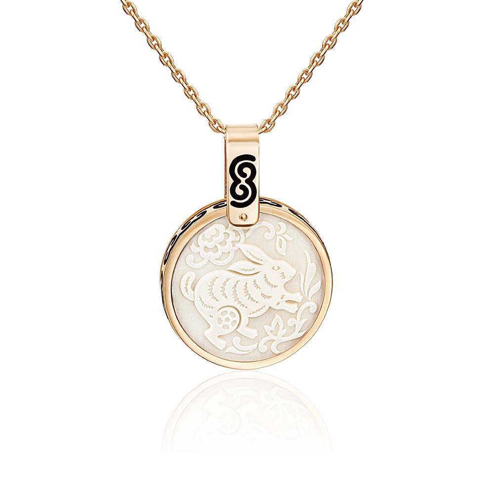 Подвеска «Год Кролика» из красного золота с бивнем мамонта и эмалью 03-2452-04-292-1110-46