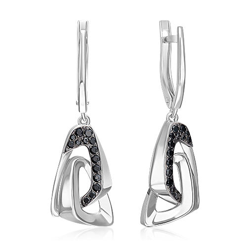 Серьги с английским замком из серебра с чёрными фианитами 02-5071-00-402-0200